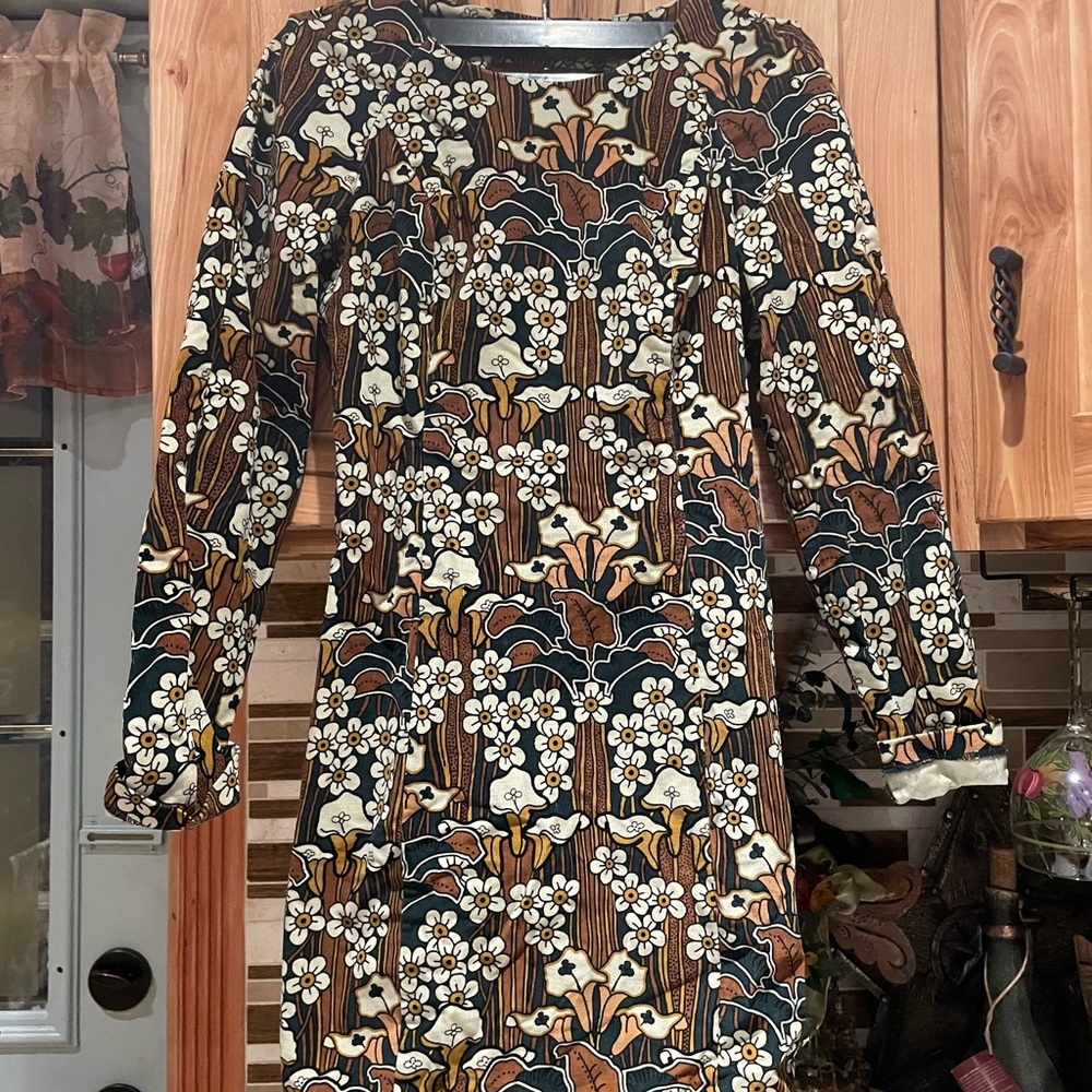 Floral Patterned Dress - Brown and White
